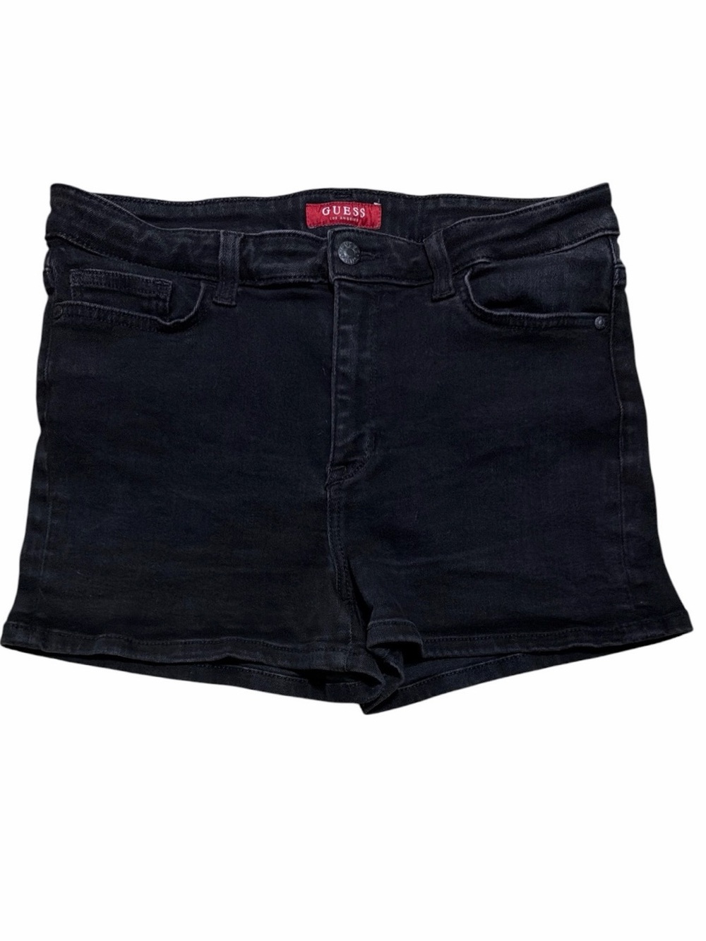 GUESS Women’s Black Denim Jean Shorts Size 30 High Rise Stretch 3” Inseam